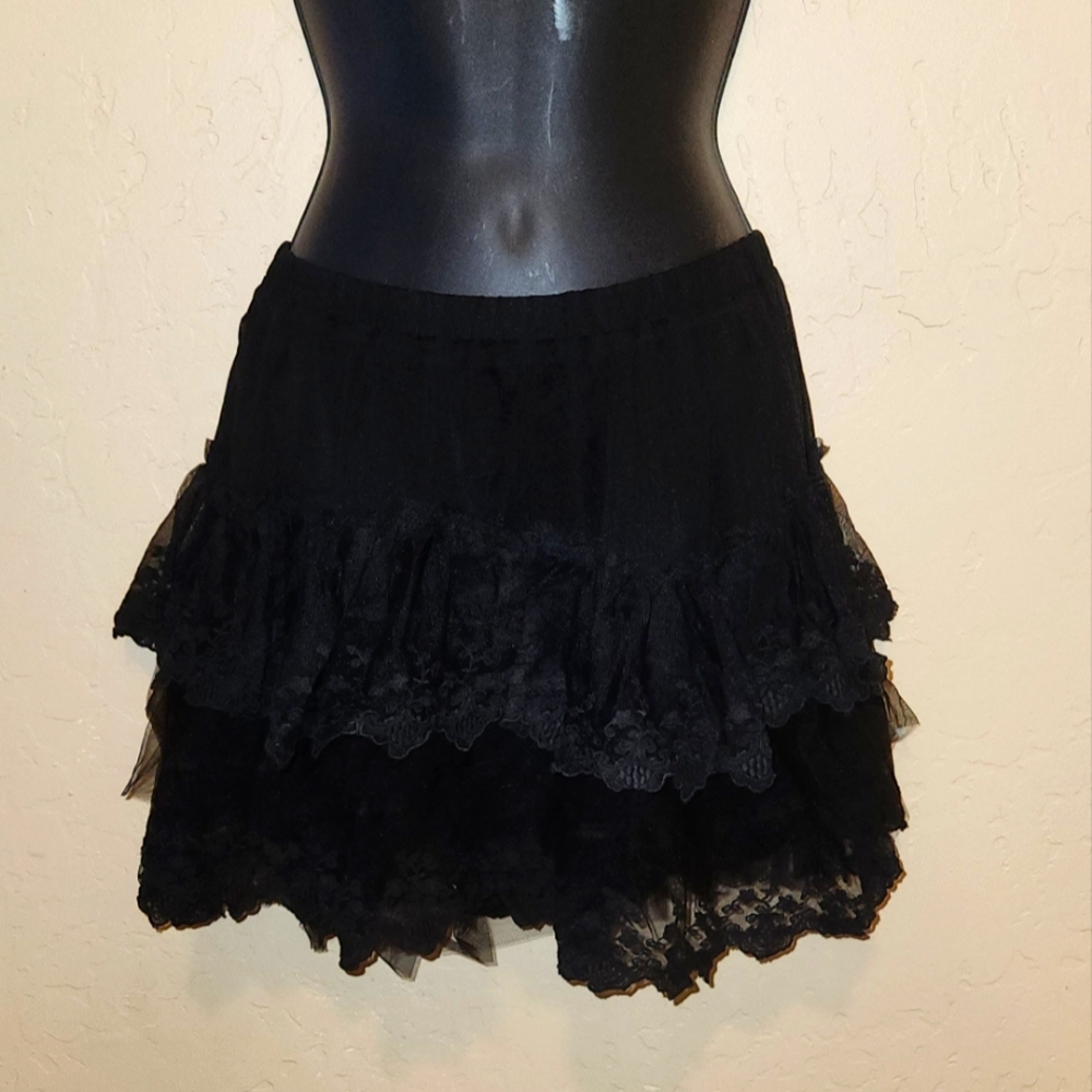 Fancy Black Lace Skirt, Sz Sm. NWT Think Line Dancing, By Pink Cattlelac
